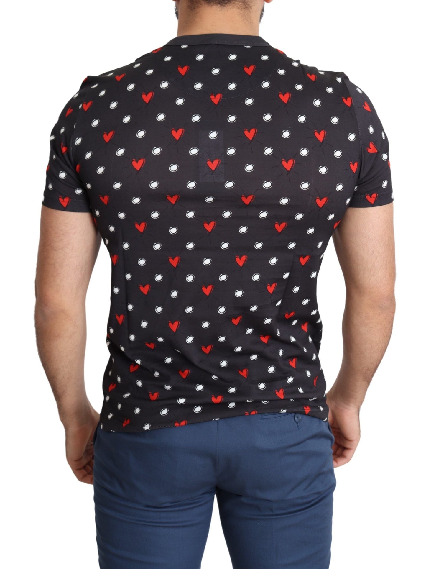 Dark Gray Hearts Print Cotton Men T-shirt Dolce & Gabbana
