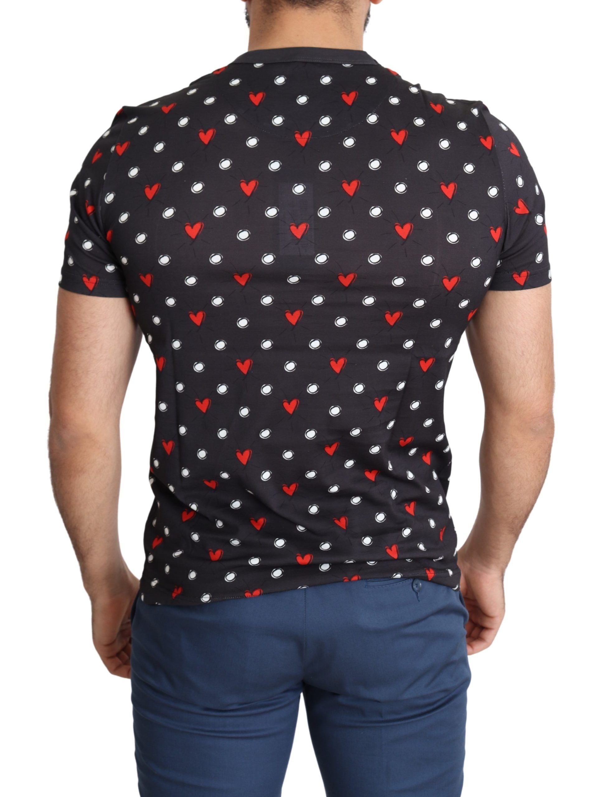 Dark Gray Hearts Print Cotton Men T-shirt Dolce & Gabbana