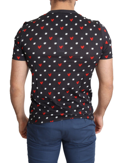 Dark Gray Hearts Print Cotton Men T-shirt Dolce & Gabbana