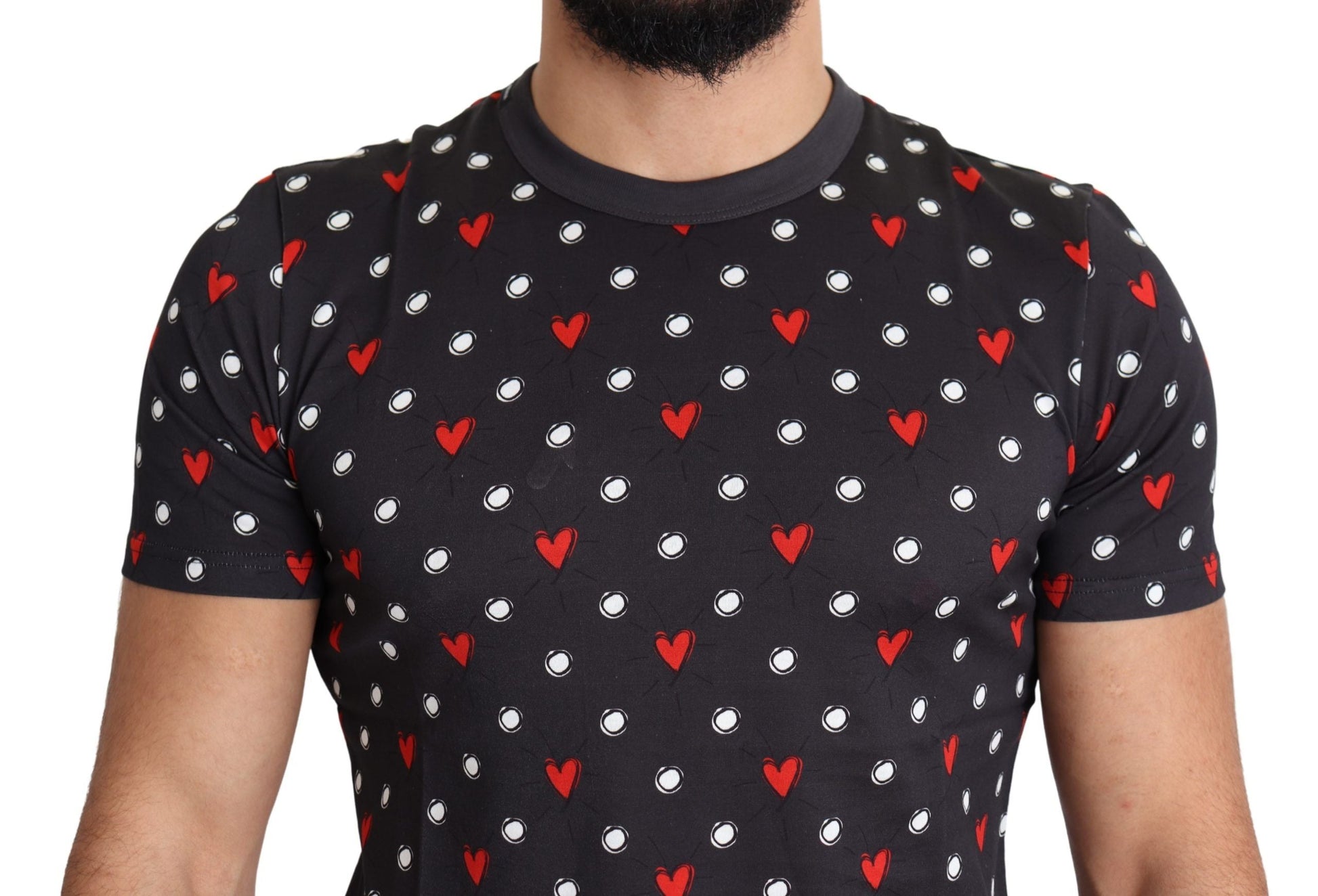 Dark Gray Hearts Print Cotton Men T-shirt Dolce & Gabbana
