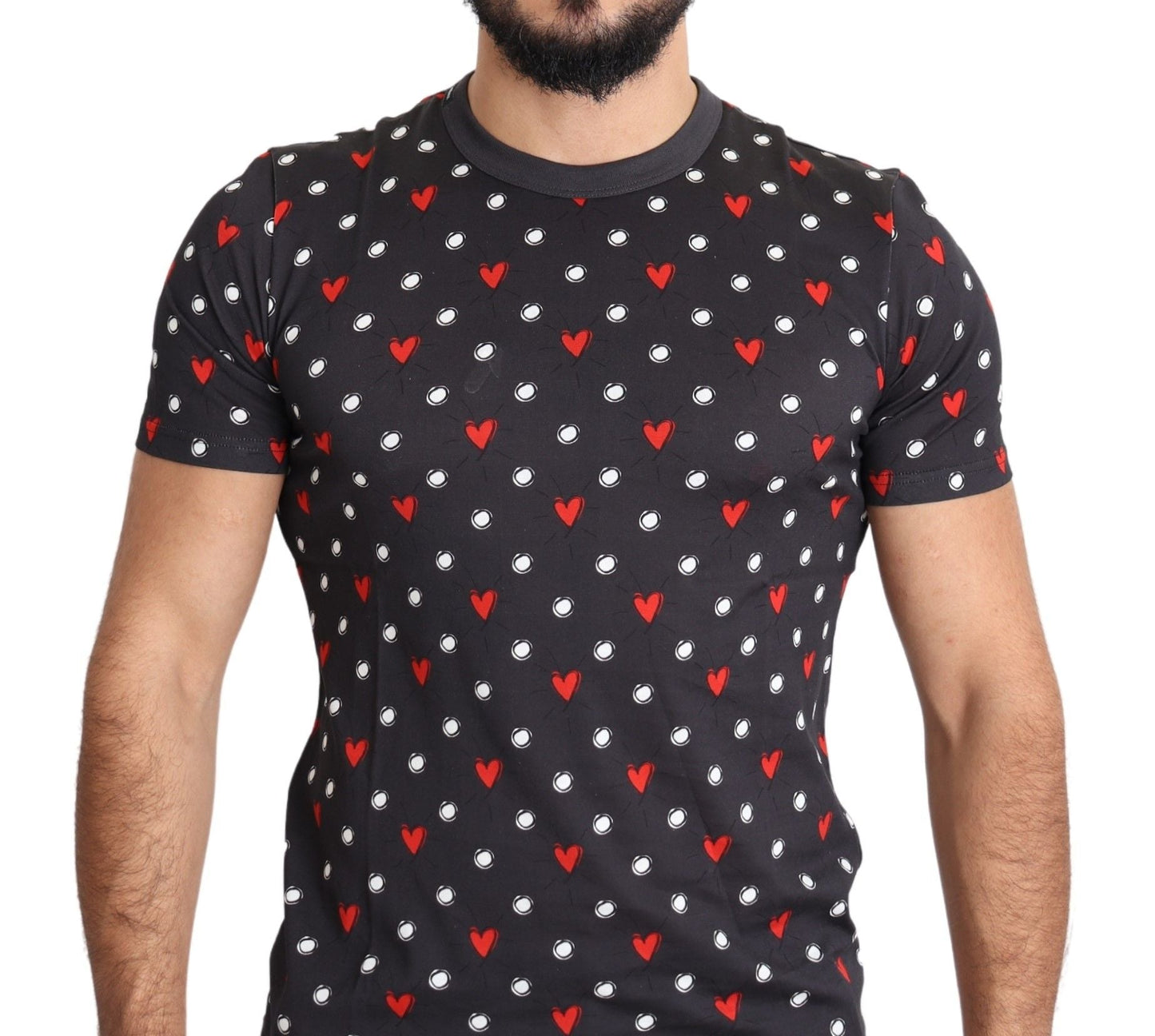 Dark Gray Hearts Print Cotton Men T-shirt Dolce & Gabbana