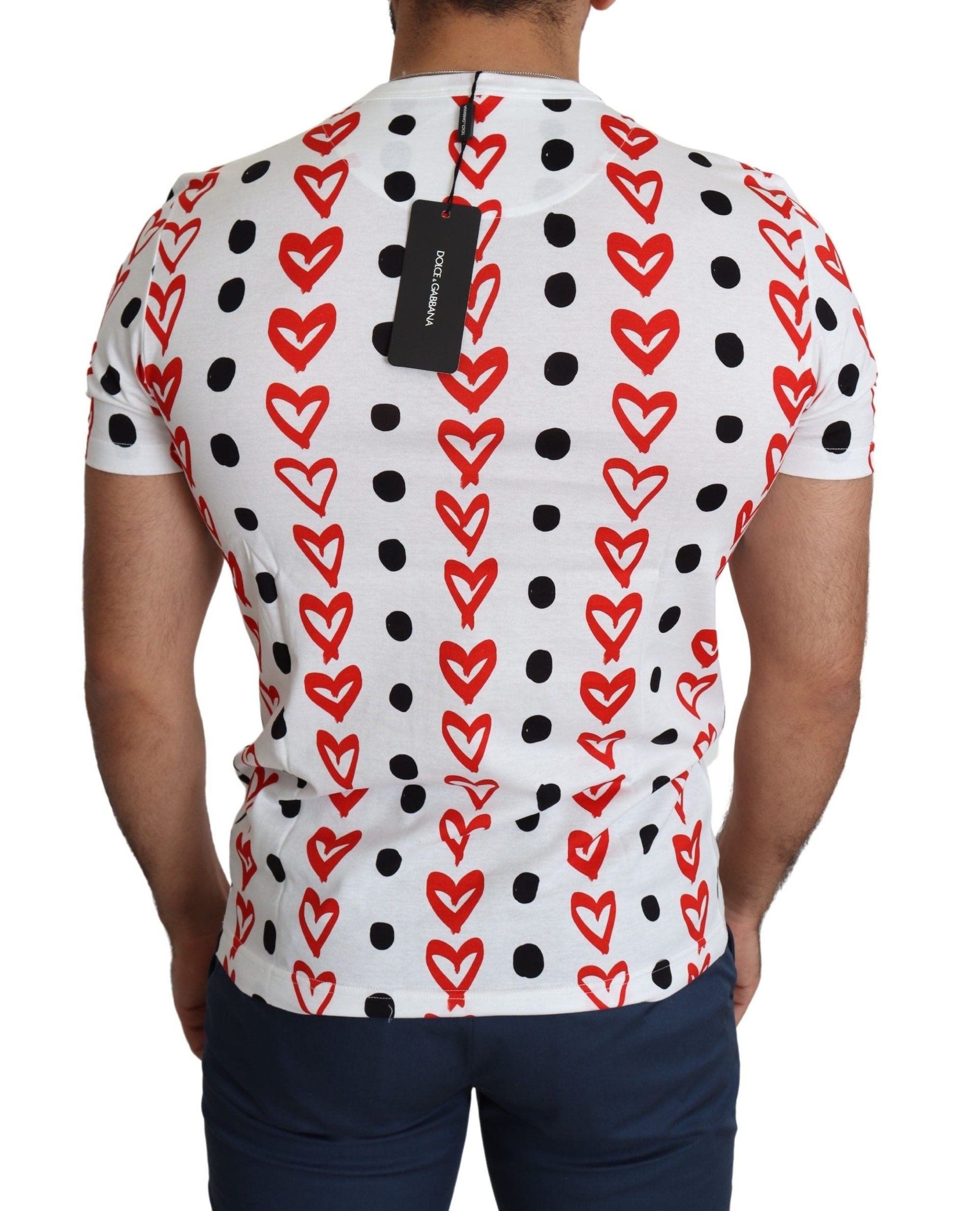 White Hearts Print  Cotton Men Top T-shirt Dolce & Gabbana