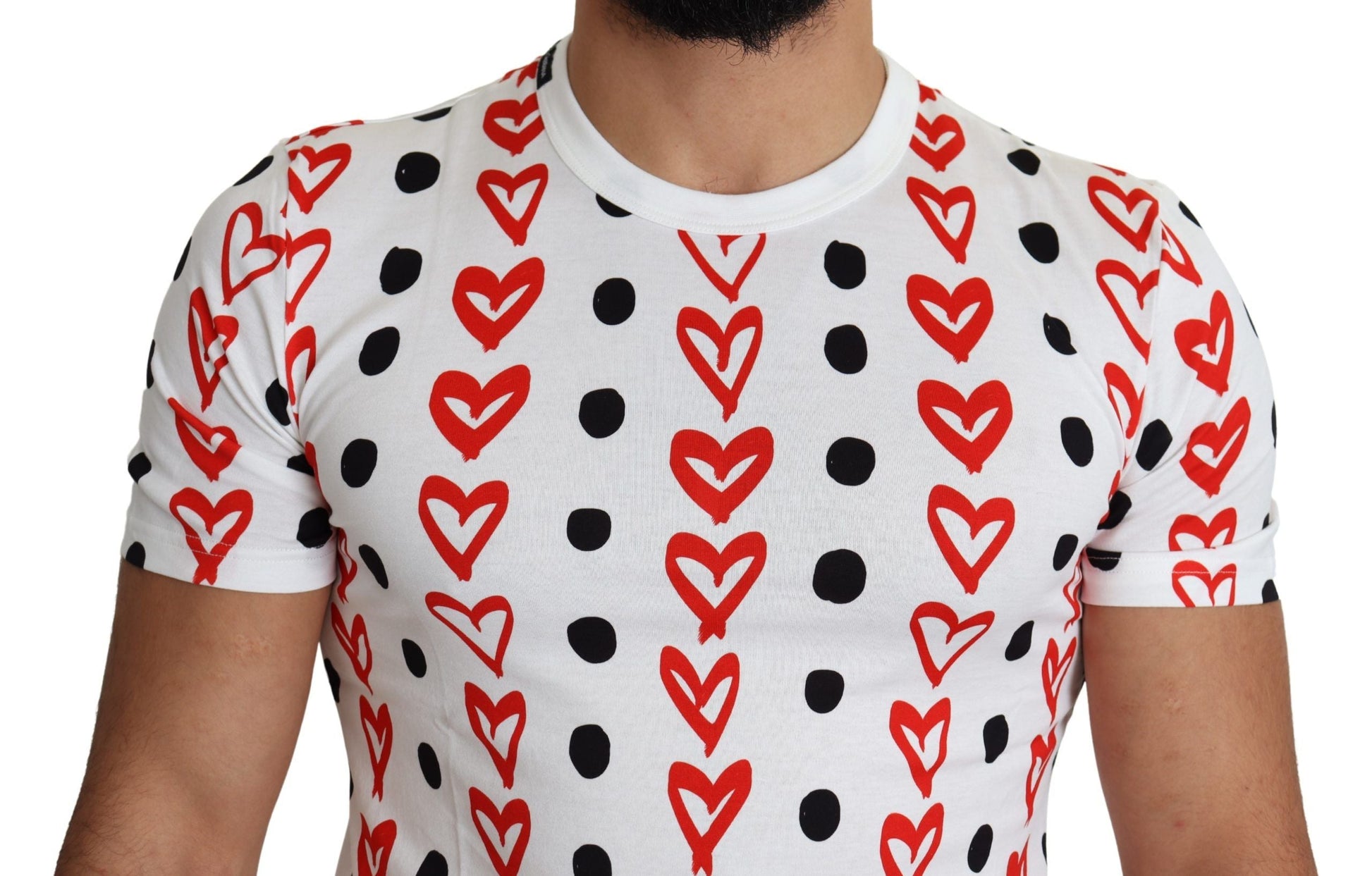 White Hearts Print  Cotton Men Top T-shirt Dolce & Gabbana