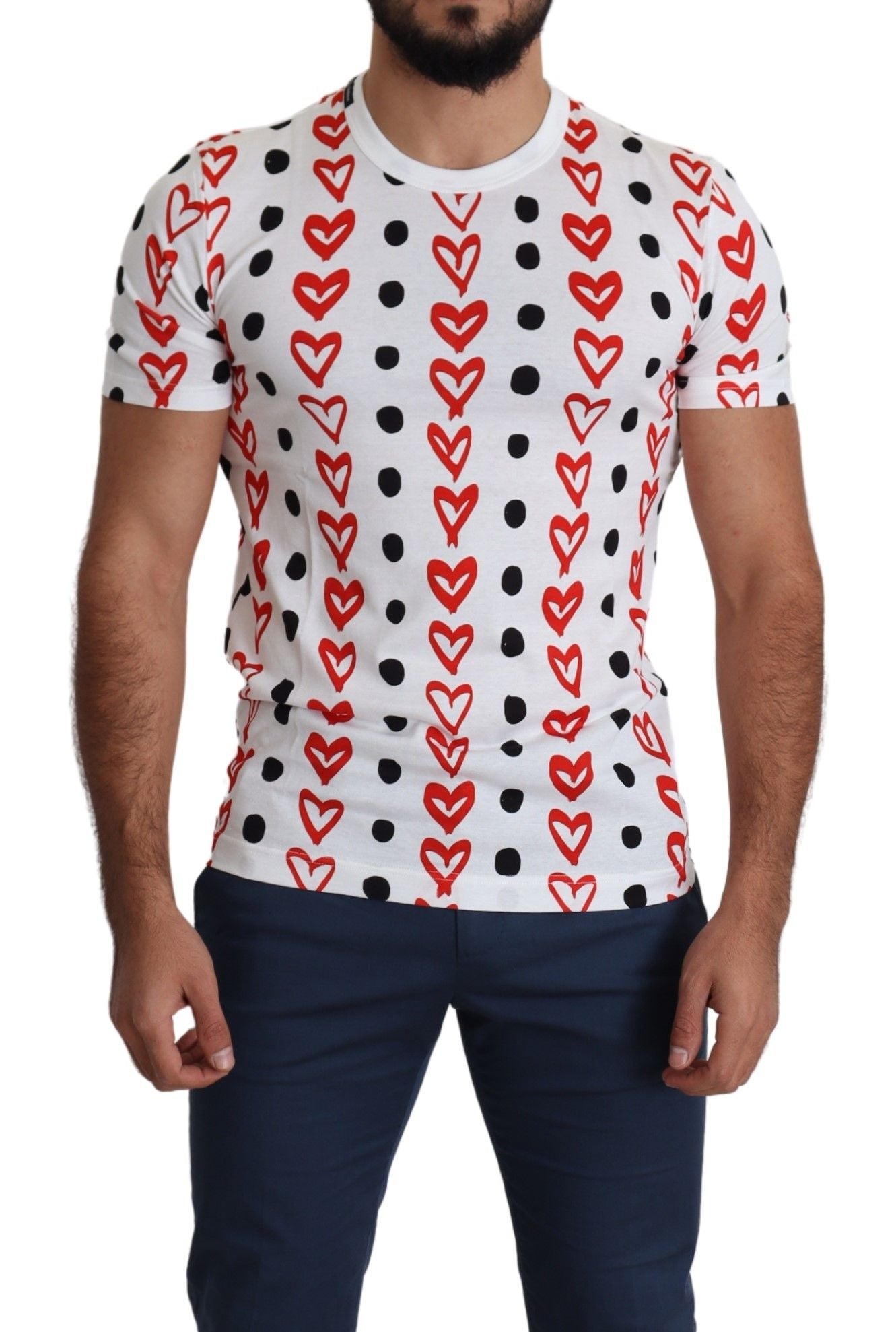 White Hearts Print  Cotton Men Top T-shirt Dolce & Gabbana