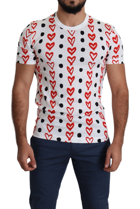 White Hearts Print  Cotton Men Top T-shirt Dolce & Gabbana