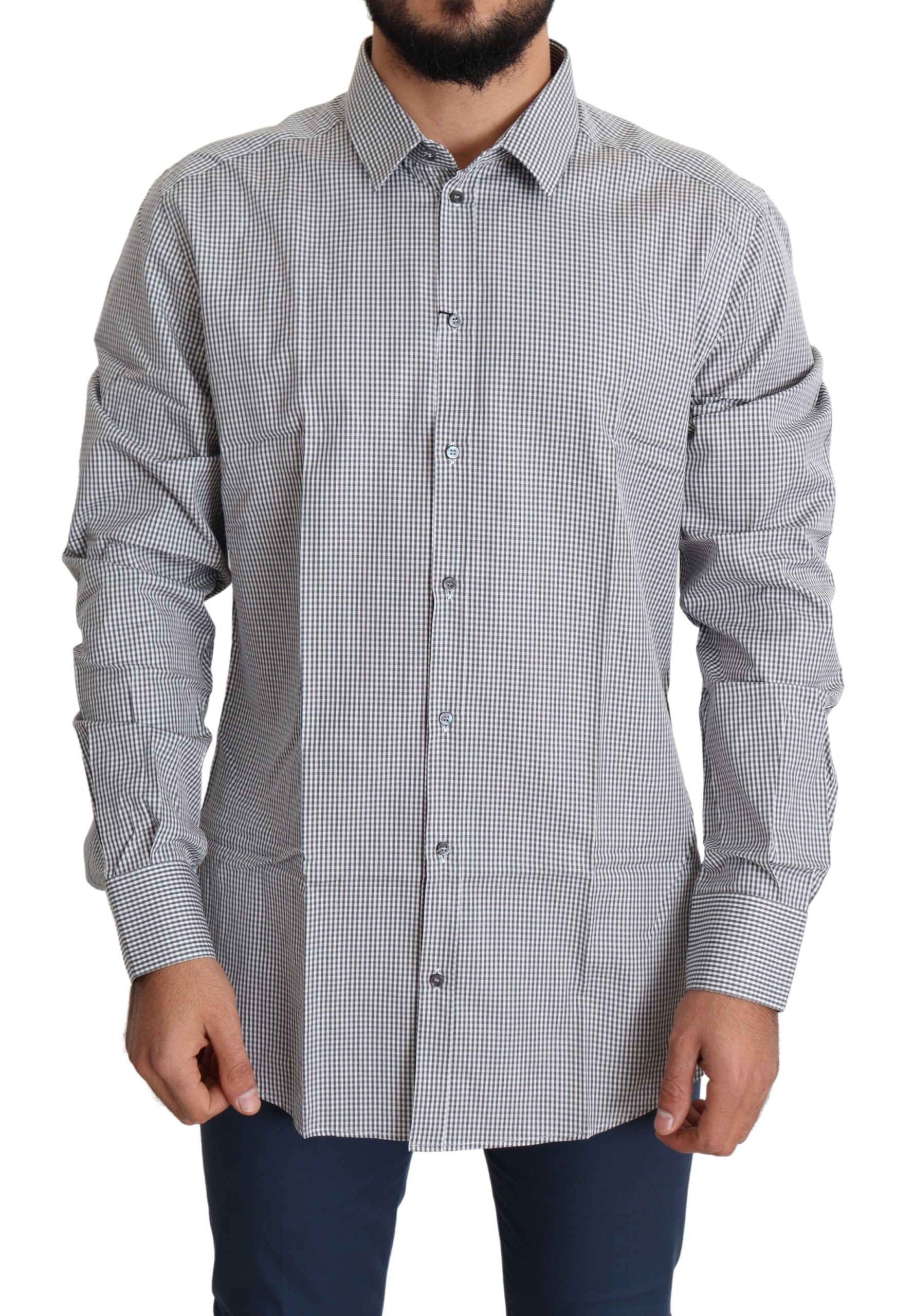 Black White Checkered GOLD Dress Cotton Shirt Dolce & Gabbana