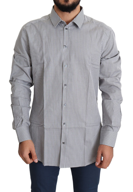 Black White Checkered GOLD Dress Cotton Shirt Dolce & Gabbana