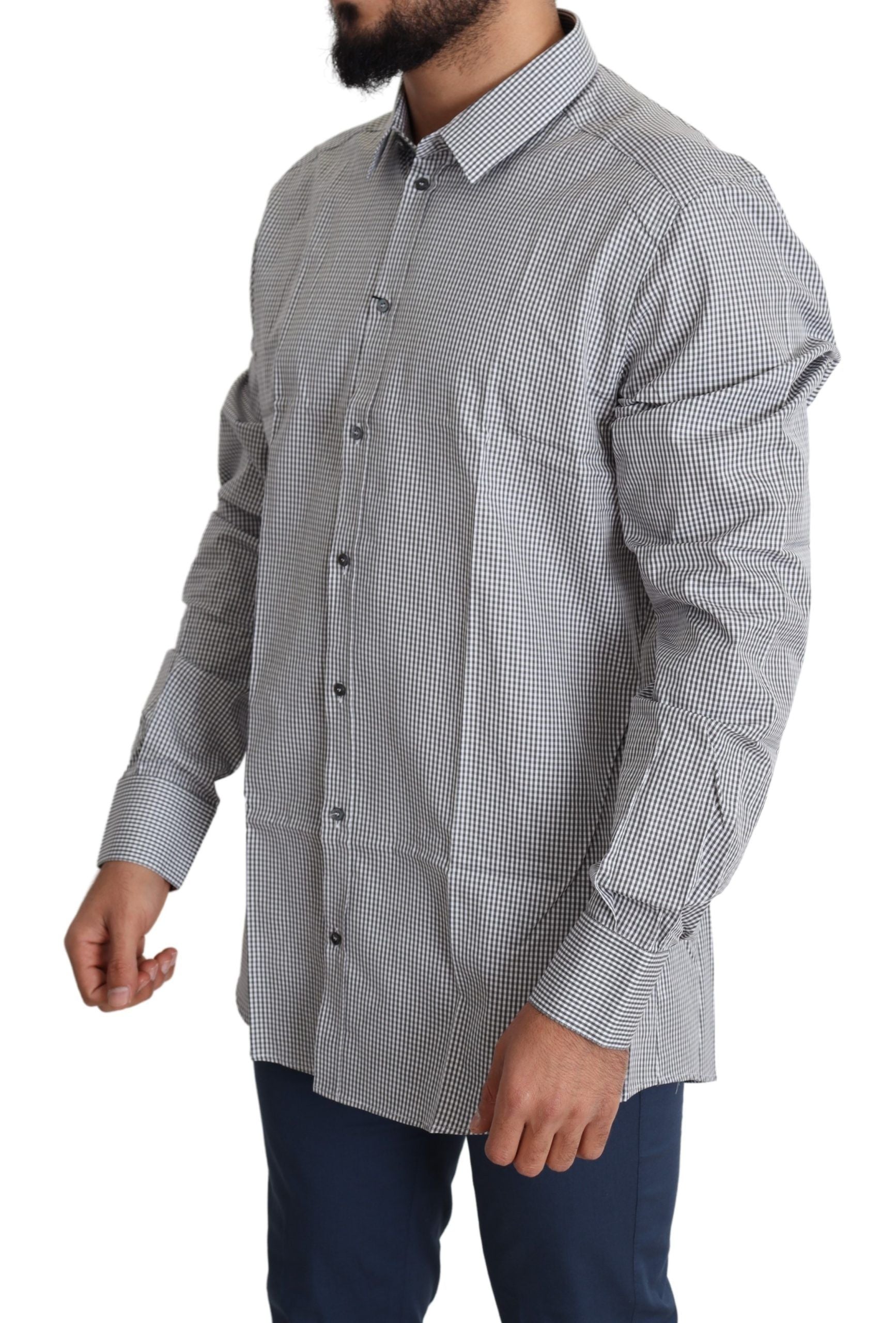 Black White Checkered GOLD Dress Cotton Shirt Dolce & Gabbana
