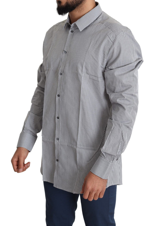 Black White Checkered GOLD Dress Cotton Shirt Dolce & Gabbana