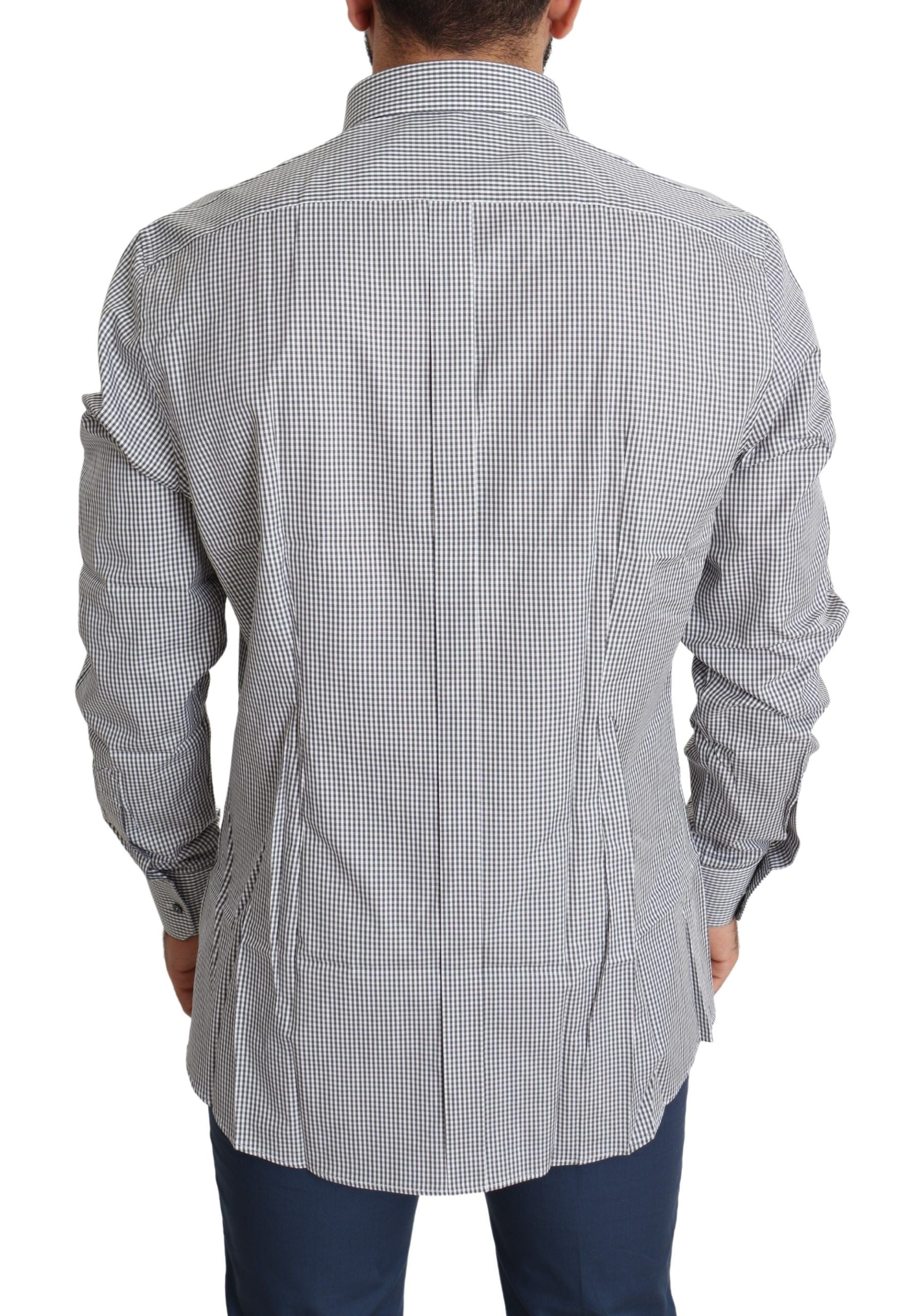 Black White Checkered GOLD Dress Cotton Shirt Dolce & Gabbana