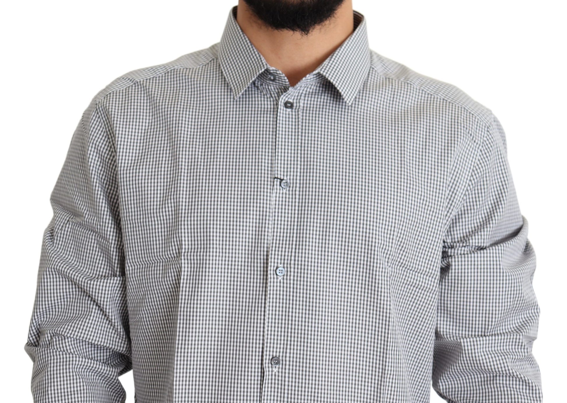 Black White Checkered GOLD Dress Cotton Shirt Dolce & Gabbana