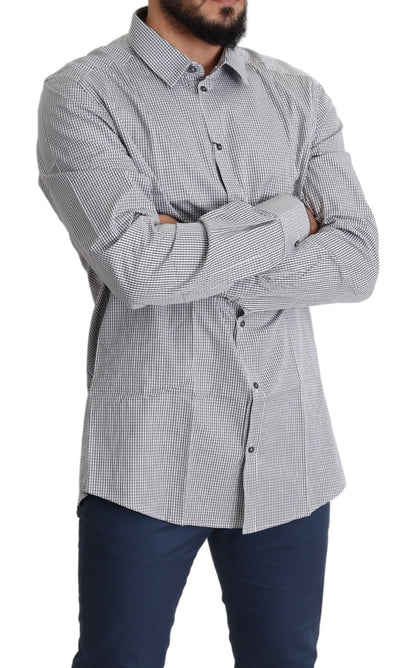 Black White Checkered GOLD Dress Cotton Shirt Dolce & Gabbana