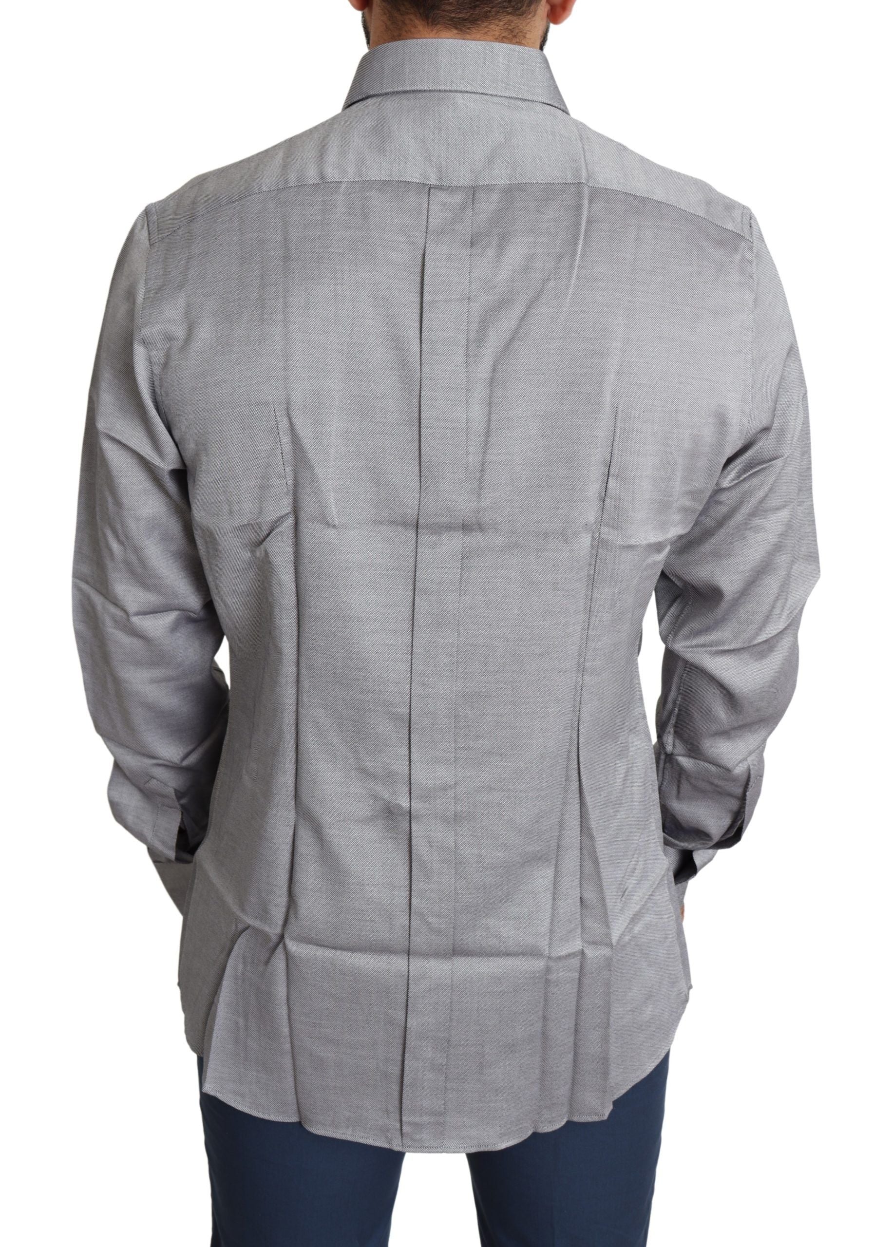 Gray Cotton Men Formal GOLD Dress Shirt Dolce & Gabbana