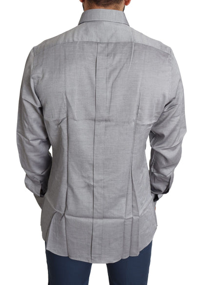 Gray Cotton Men Formal GOLD Dress Shirt Dolce & Gabbana