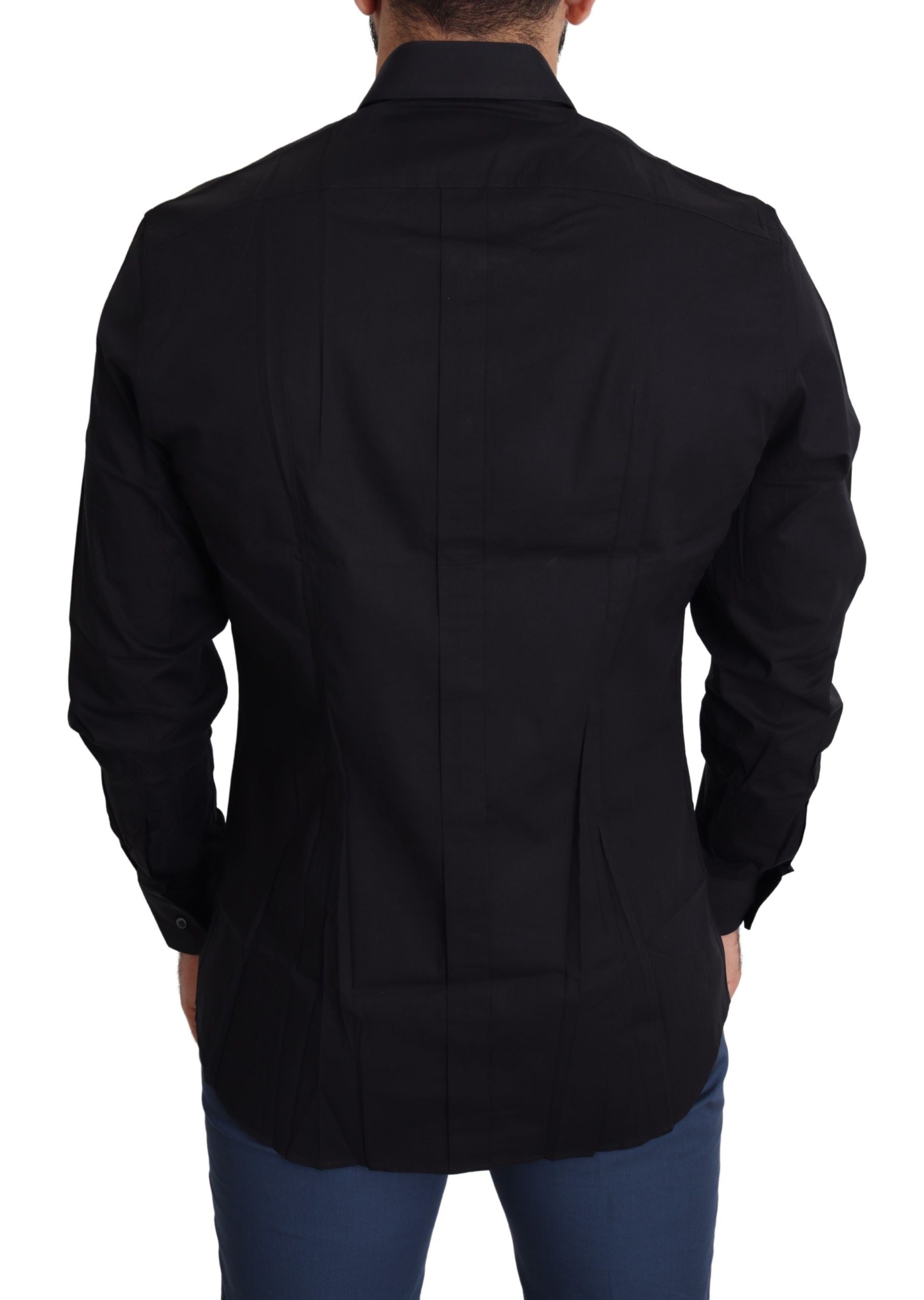 Black Cotton Stretch Formal GOLD Dress Shirt Dolce & Gabbana