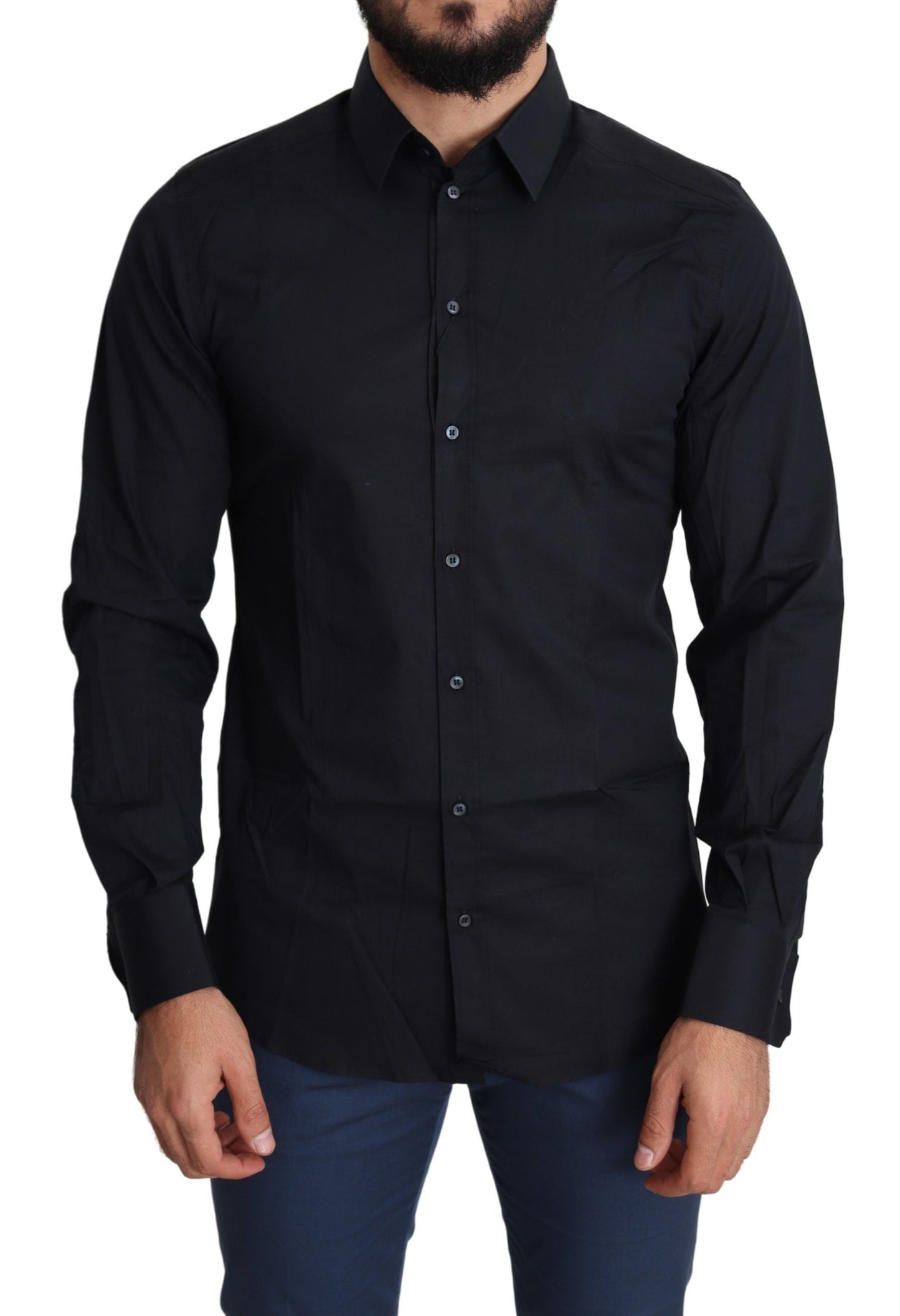Blue Cotton Formal GOLD Dress Shirt Dolce & Gabbana
