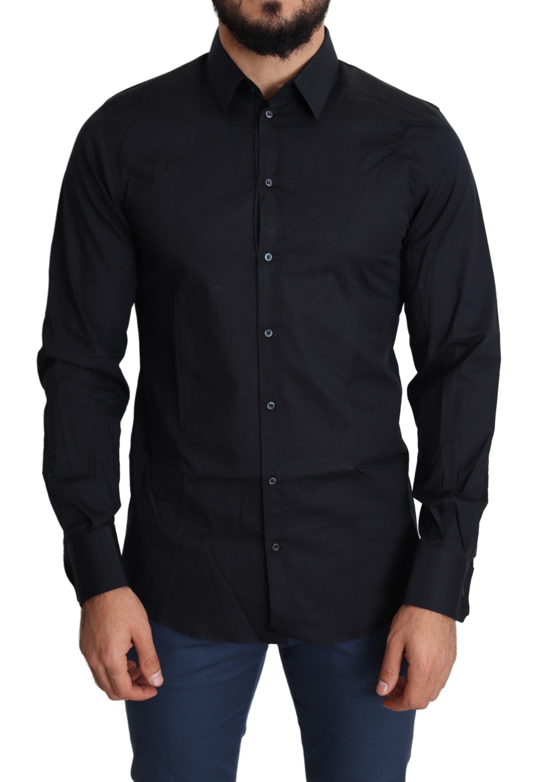 Blue Cotton Formal GOLD Dress Shirt Dolce & Gabbana