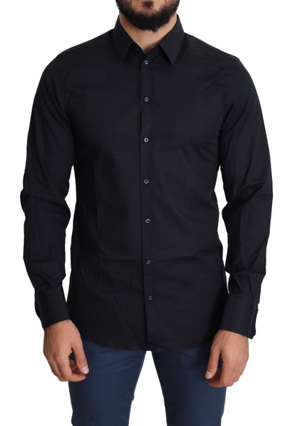 Blue Cotton Formal GOLD Dress Shirt Dolce & Gabbana