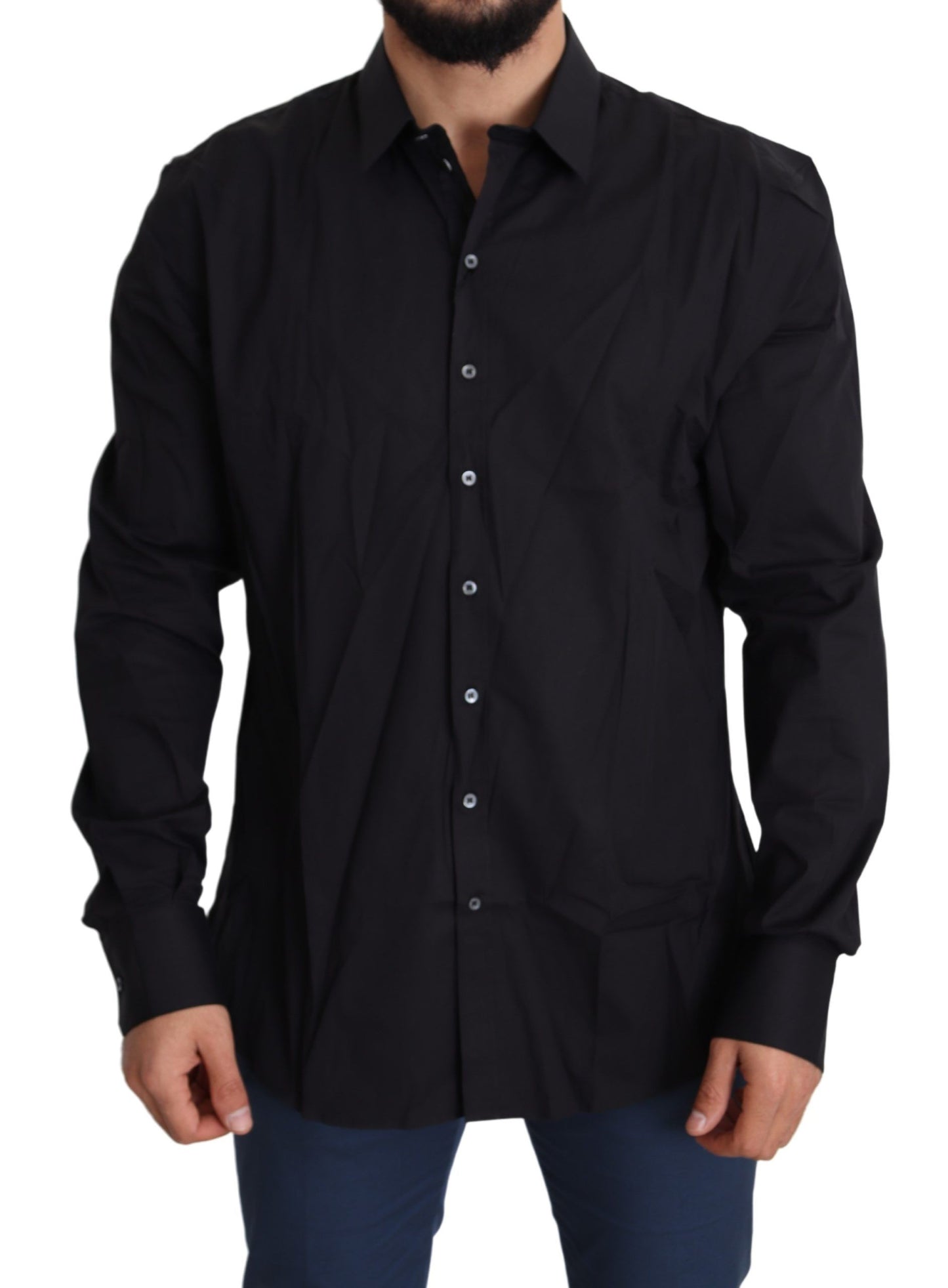 Black Cotton Stretch Dress SICILIA Shirt Dolce & Gabbana