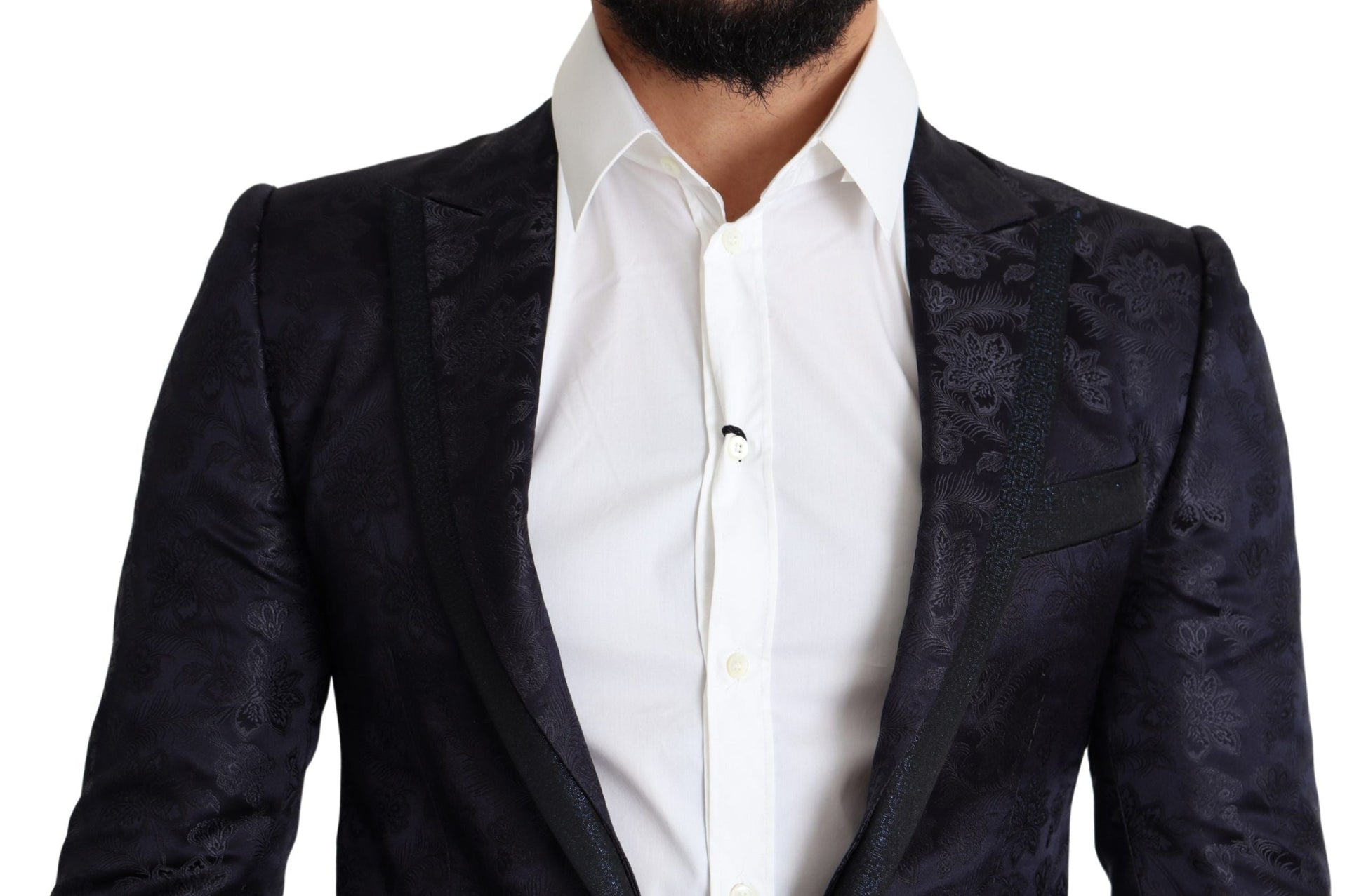 Blue Floral Jacquard Silk Coat MARTINI Blazer Dolce & Gabbana