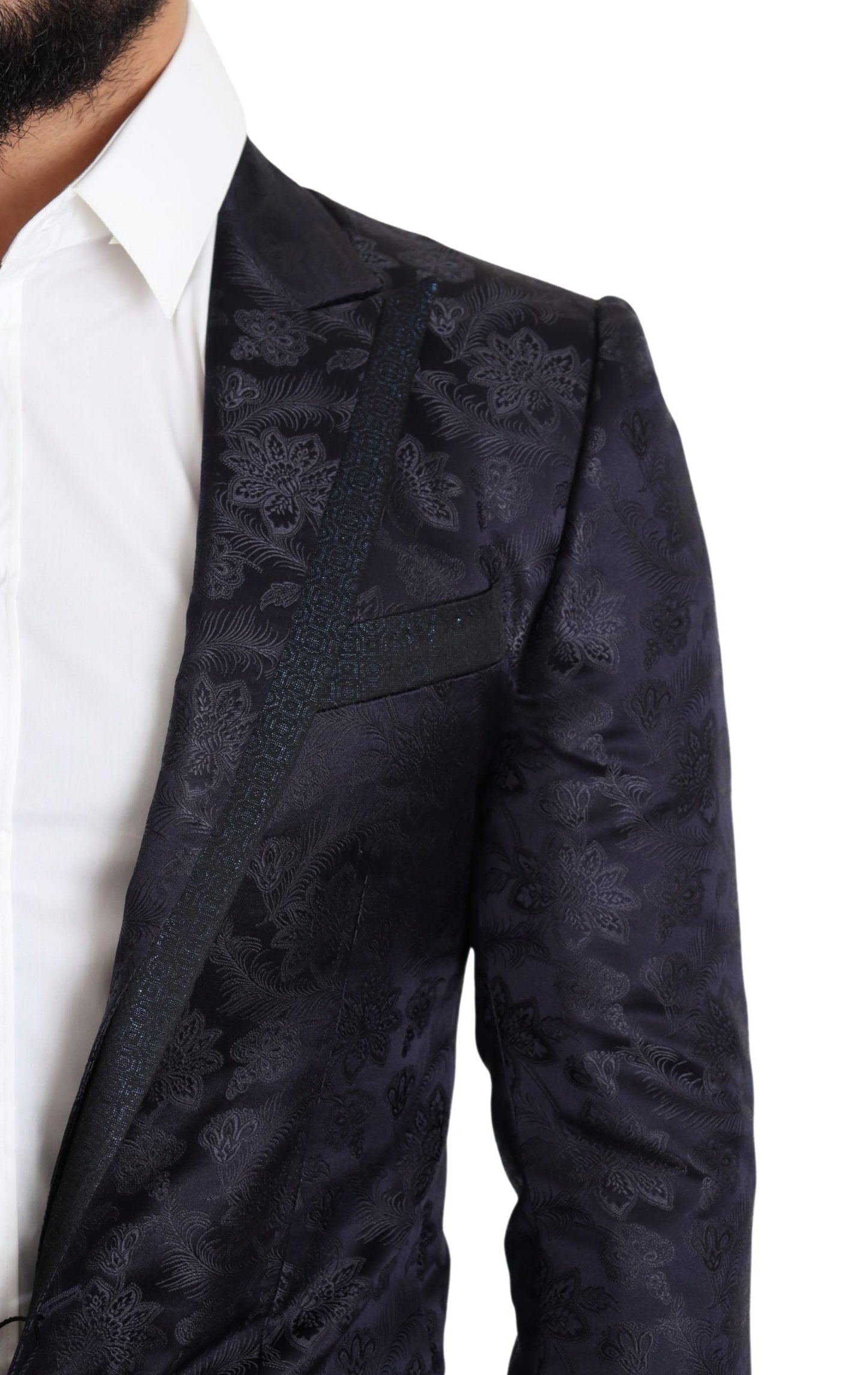 Blue Floral Jacquard Silk Coat MARTINI Blazer Dolce & Gabbana