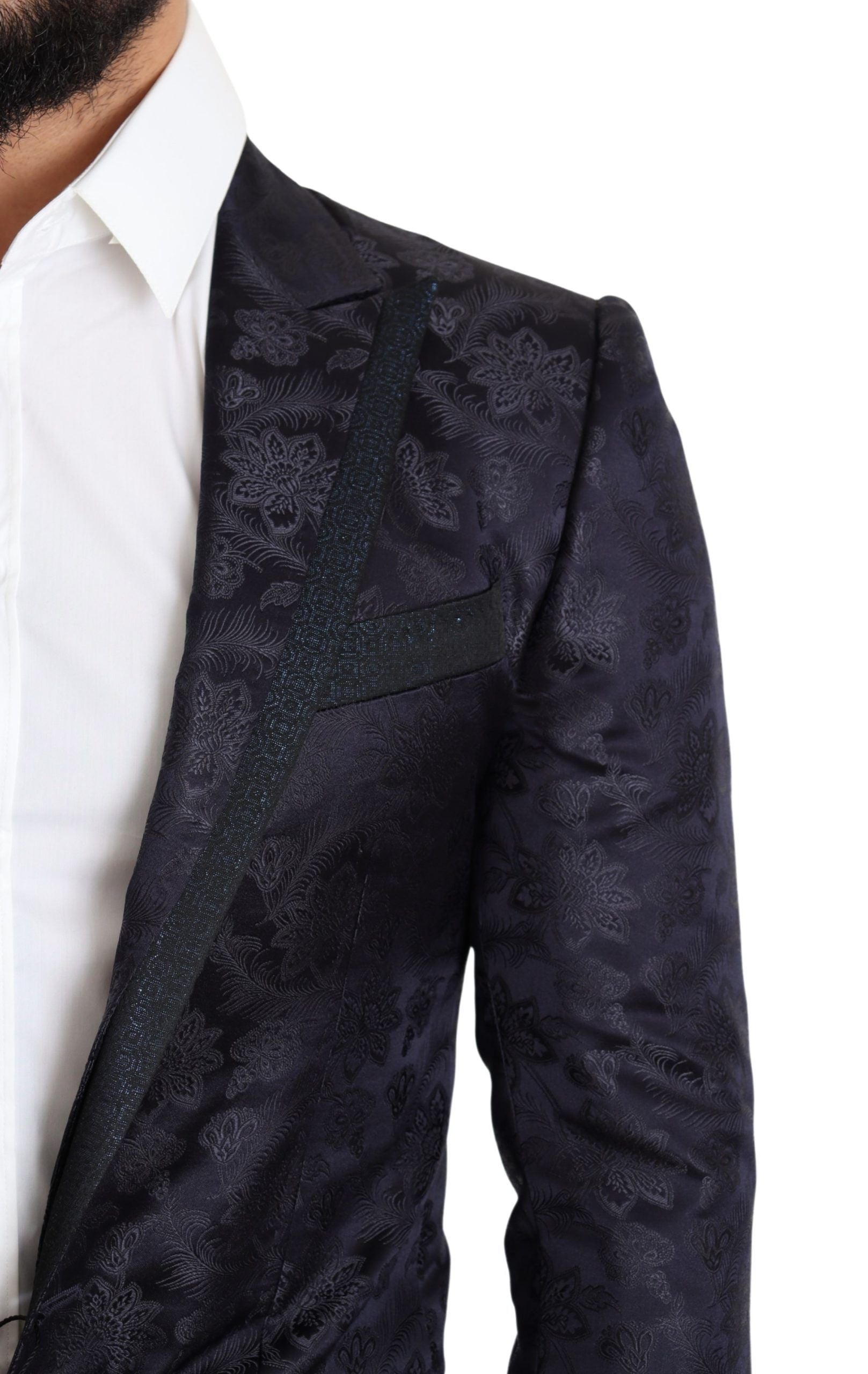 Blue Floral Jacquard Silk Coat MARTINI Blazer Dolce & Gabbana
