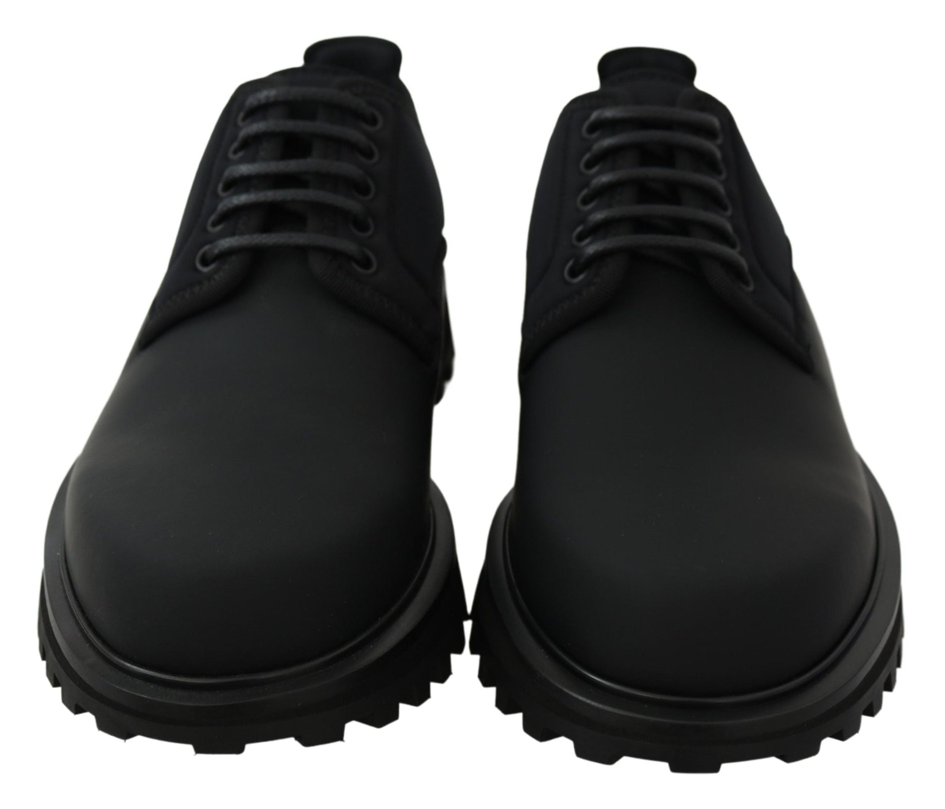 Black Rubberized Calfskin Chunky Derby Vulcano Shoes Dolce & Gabbana