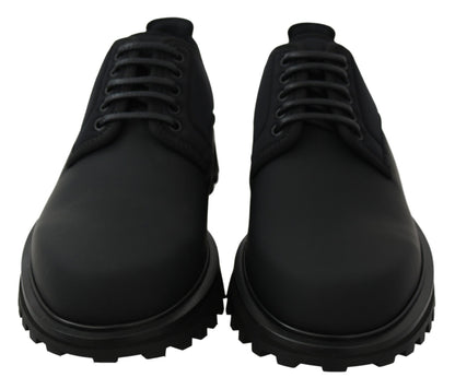 Black Rubberized Calfskin Chunky Derby Vulcano Shoes Dolce & Gabbana