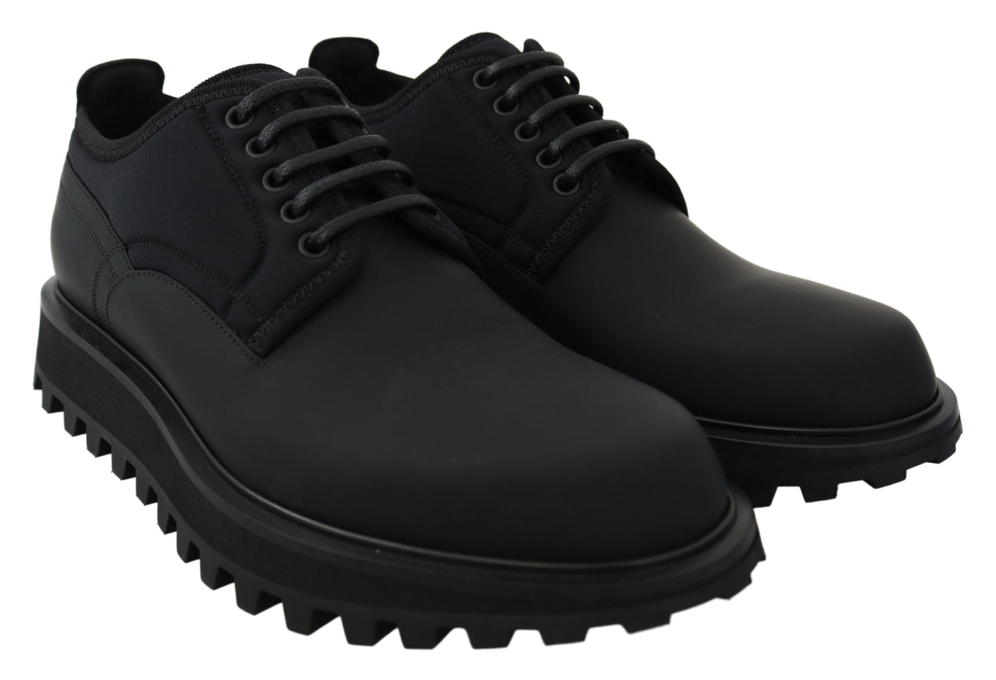Black Rubberized Calfskin Chunky Derby Vulcano Shoes Dolce & Gabbana