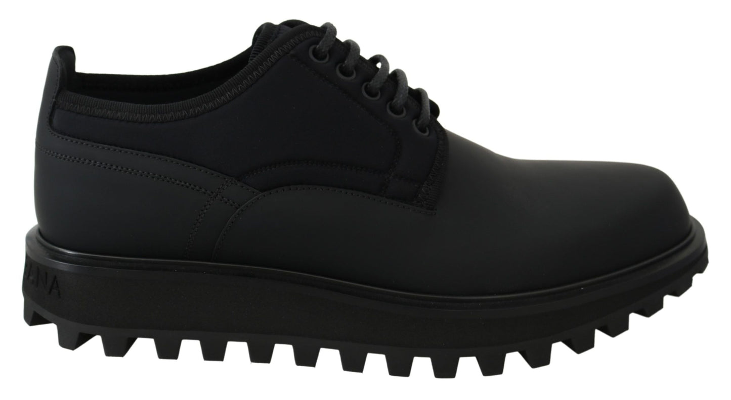 Black Rubberized Calfskin Chunky Derby Vulcano Shoes Dolce & Gabbana