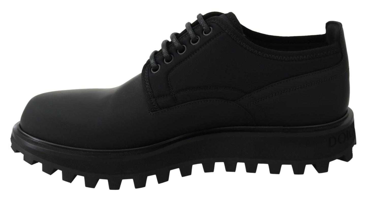 Black Rubberized Calfskin Chunky Derby Vulcano Shoes Dolce & Gabbana