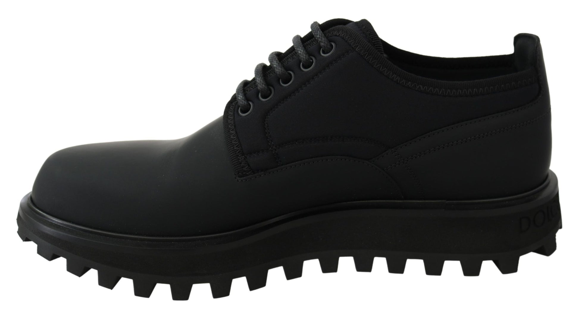 Black Rubberized Calfskin Chunky Derby Vulcano Shoes Dolce & Gabbana