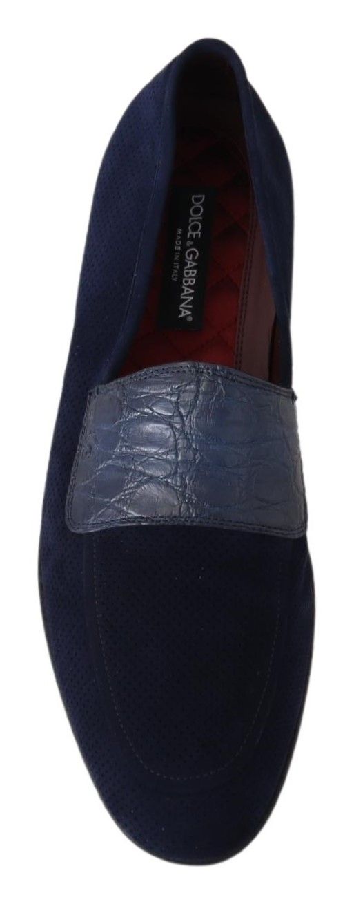 Blue Suede Caiman Loafers Slippers Shoes Dolce & Gabbana