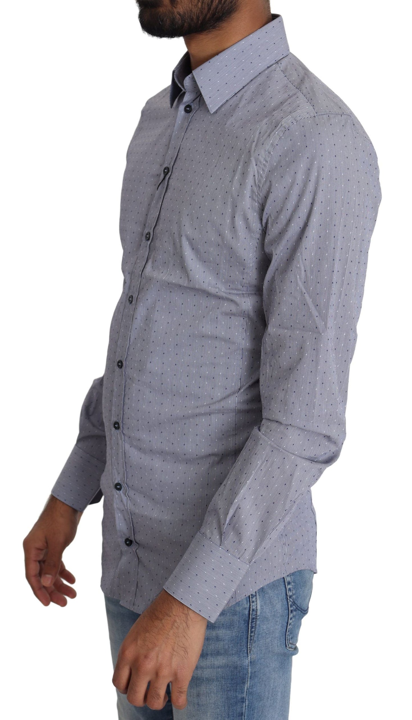 Gray Dotted Semi Fitted Formal SICILIA Shirt Dolce & Gabbana