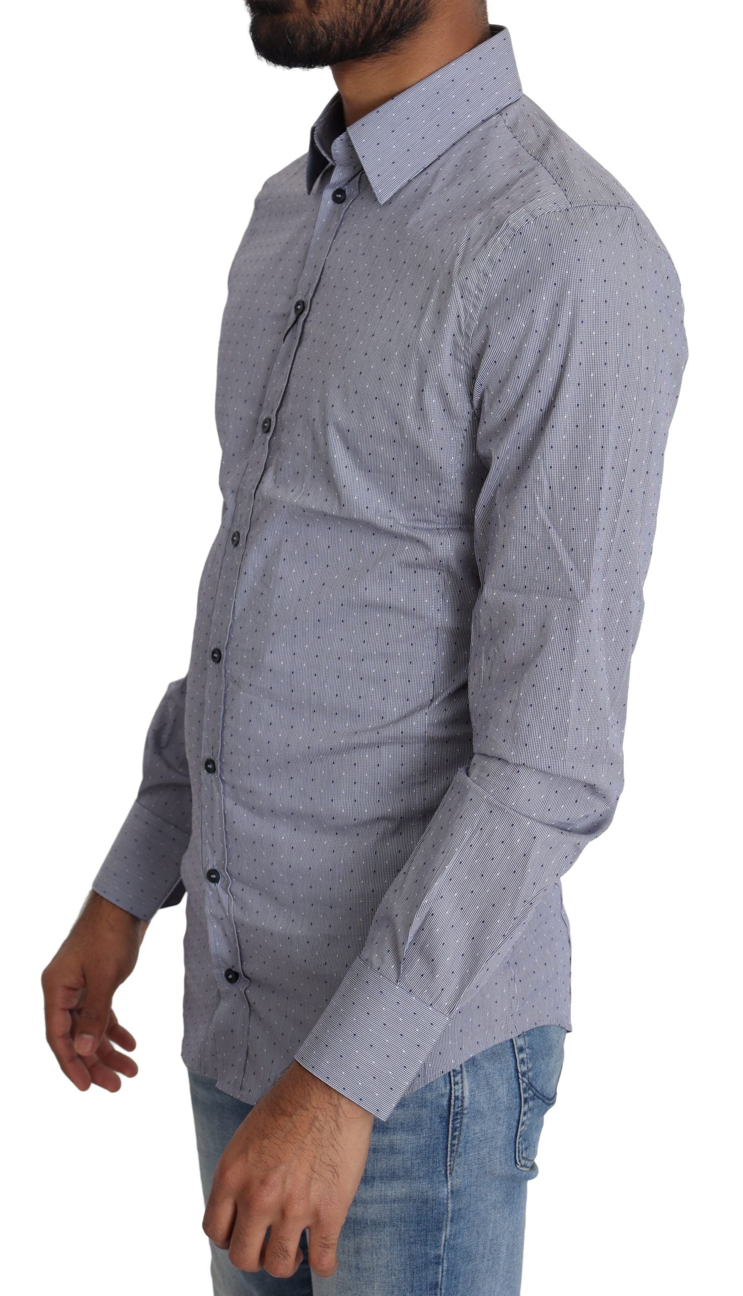Gray Dotted Semi Fitted Formal SICILIA Shirt Dolce & Gabbana