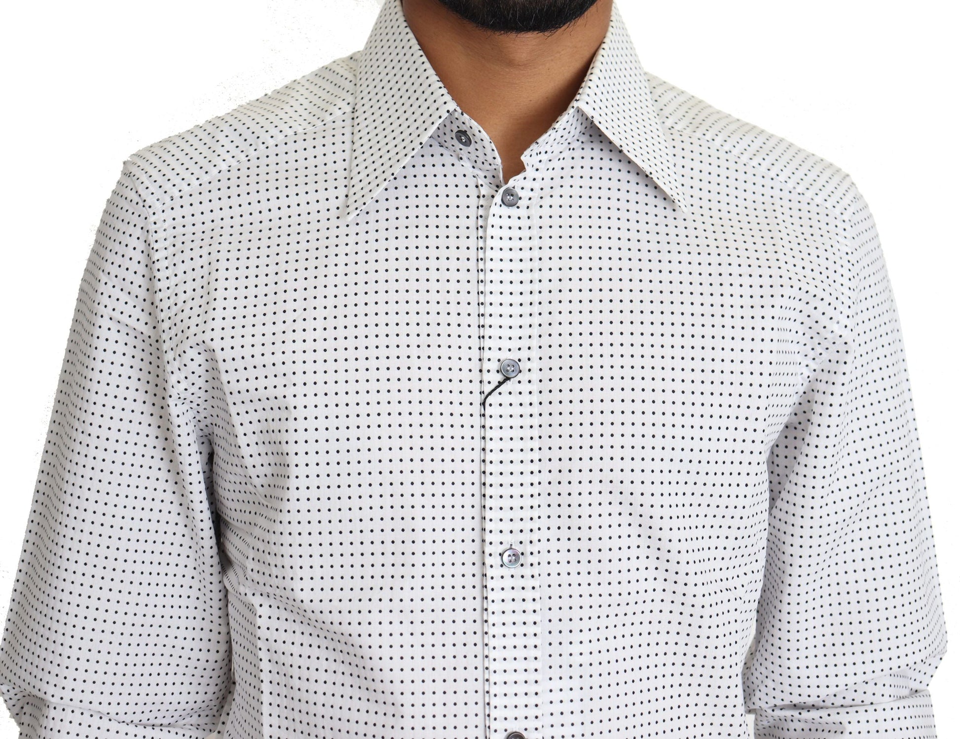 Black White Polka Dots Dress Shirt Dolce & Gabbana