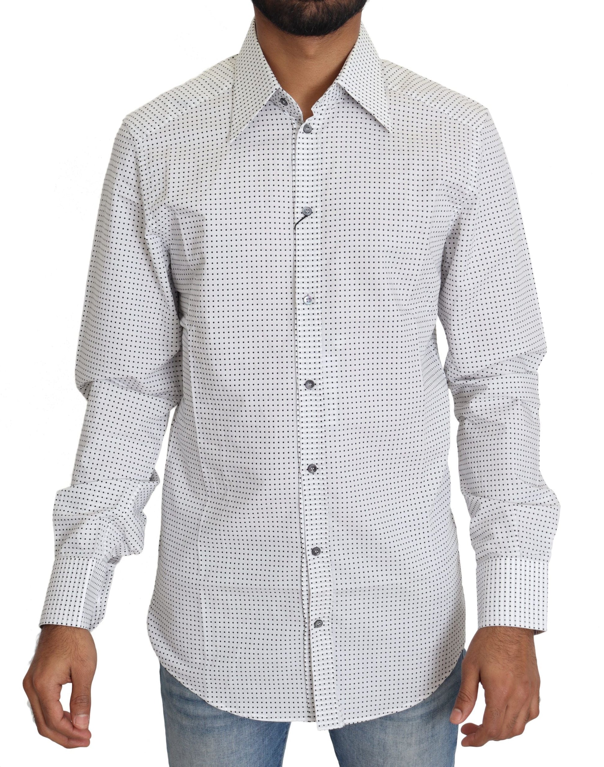 Black White Polka Dots Dress Shirt Dolce & Gabbana
