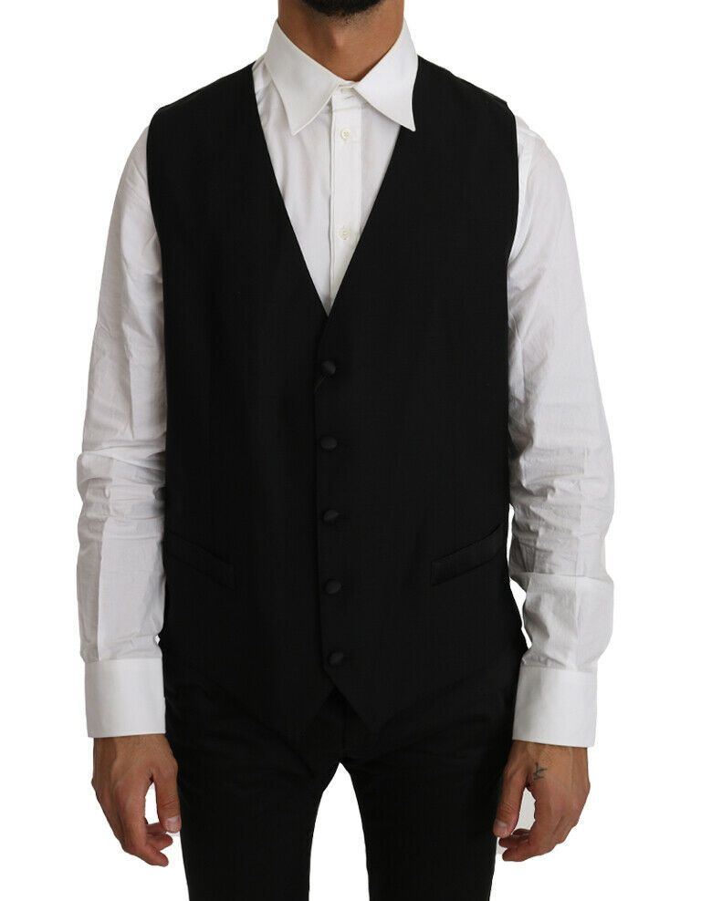 Black Solid Wool Silk Vest Dolce & Gabbana
