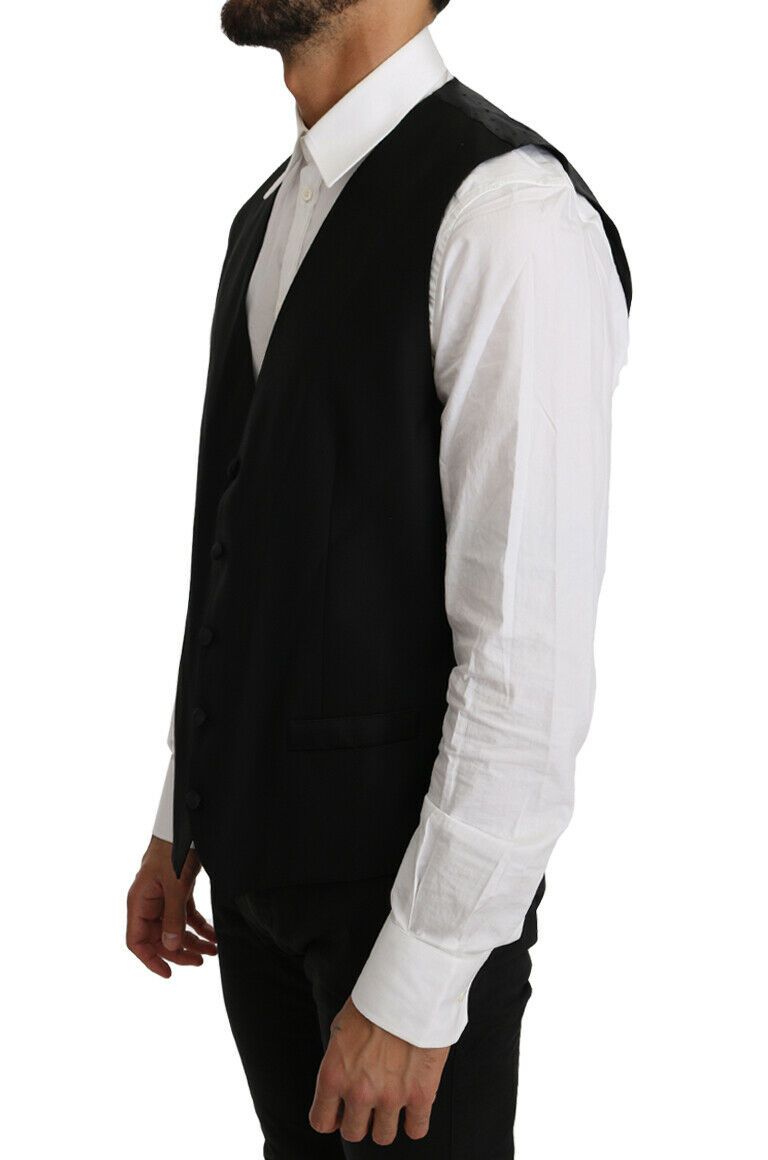 Black Solid Wool Silk Vest Dolce & Gabbana