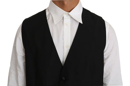 Black Solid Wool Silk Vest Dolce & Gabbana