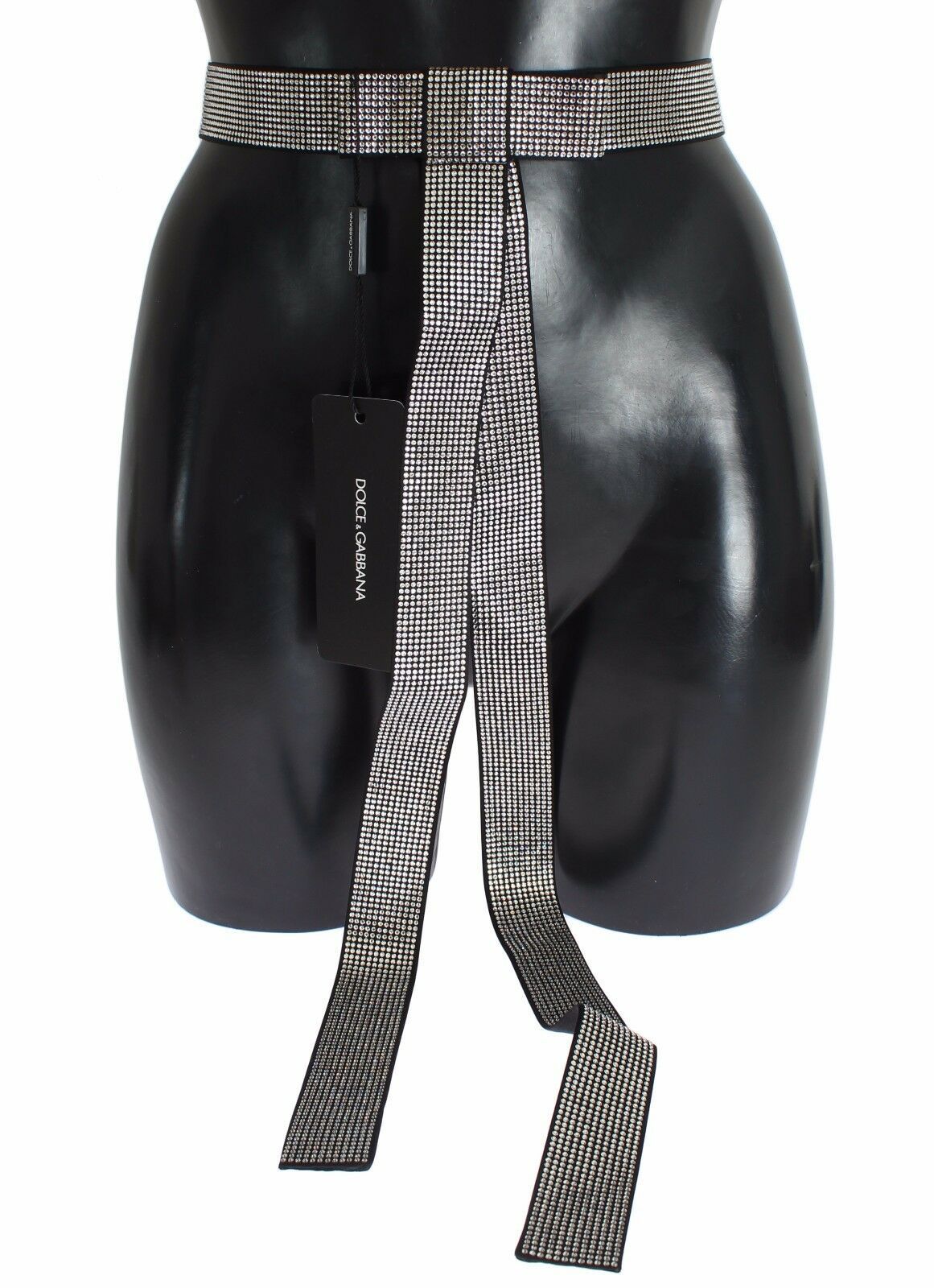 Black Silk Clear Crystal Bow Waist Belt Dolce & Gabbana