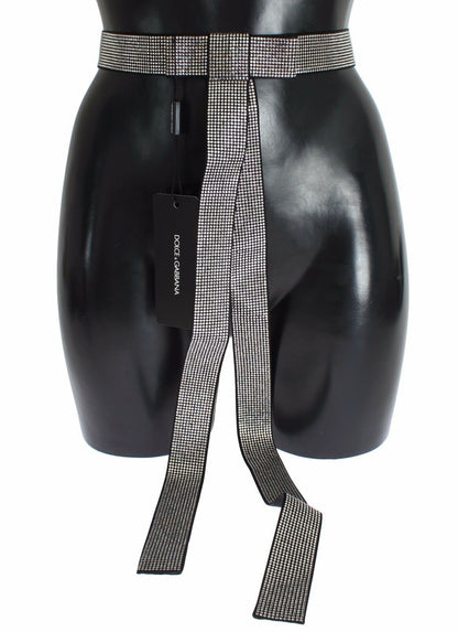 Black Silk Clear Crystal Bow Waist Belt Dolce & Gabbana