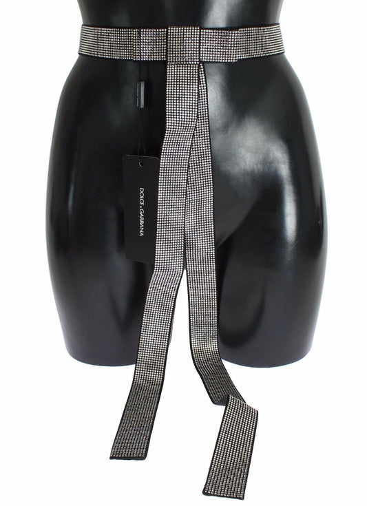 Black Silk Clear Crystal Bow Waist Belt Dolce & Gabbana