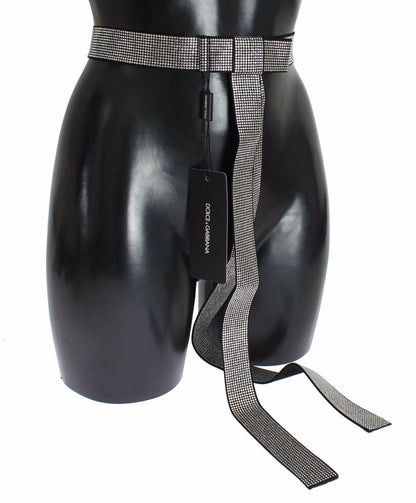 Black Silk Clear Crystal Bow Waist Belt Dolce & Gabbana