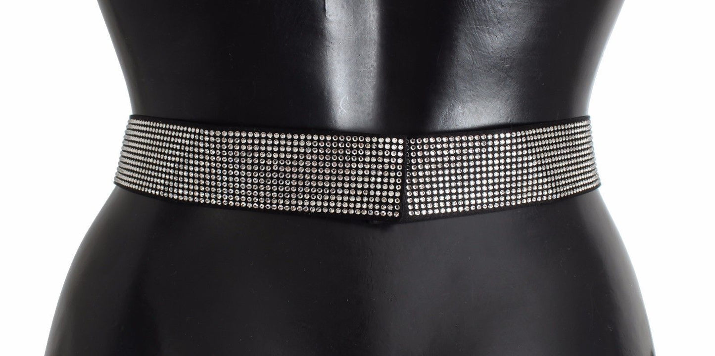 Black Silk Clear Crystal Bow Waist Belt Dolce & Gabbana