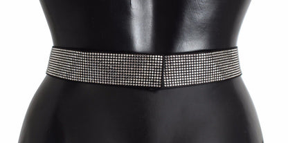 Black Silk Clear Crystal Bow Waist Belt Dolce & Gabbana