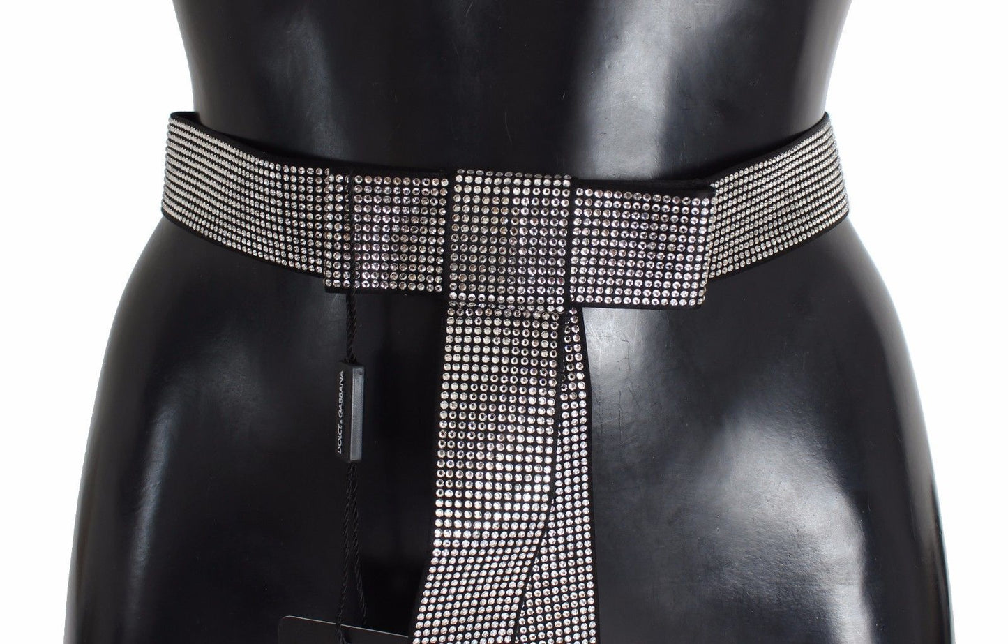 Black Silk Clear Crystal Bow Waist Belt Dolce & Gabbana