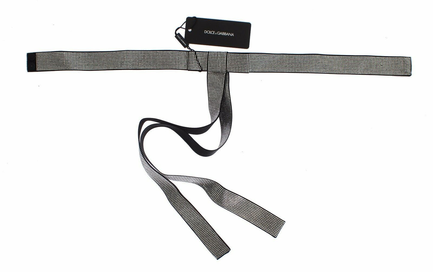 Black Silk Clear Crystal Bow Waist Belt Dolce & Gabbana