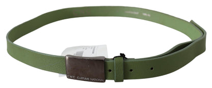 Green Leather Silver Buckle Waist Men Belt Costume National
