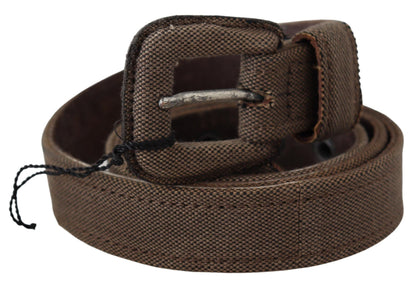Brown Leather Logo Buckle Waist Belt Costume National